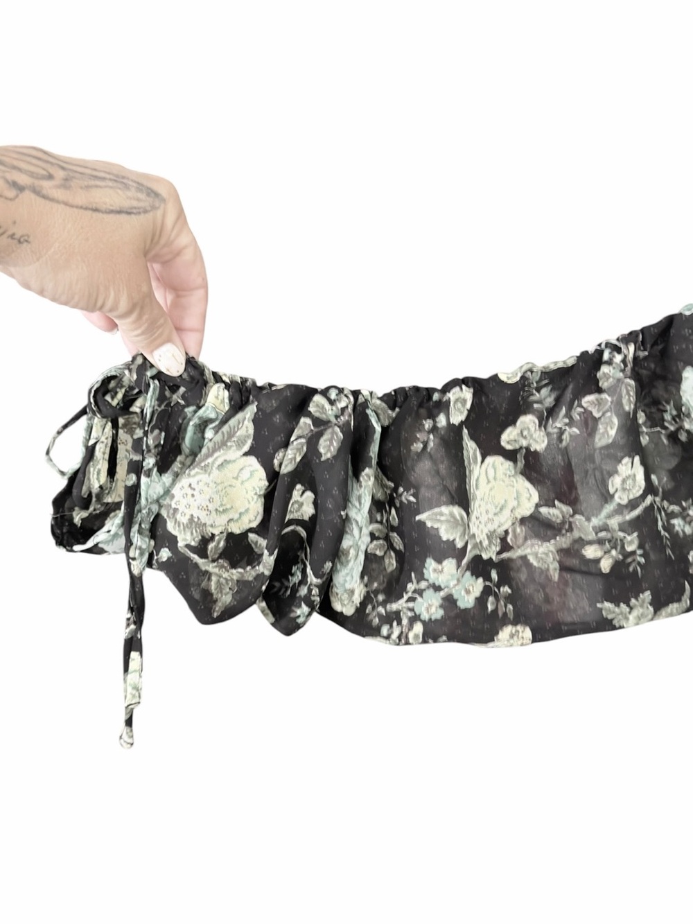 Floral V-Neck Midi Dress in Black and Mint - Picture 3 of 6